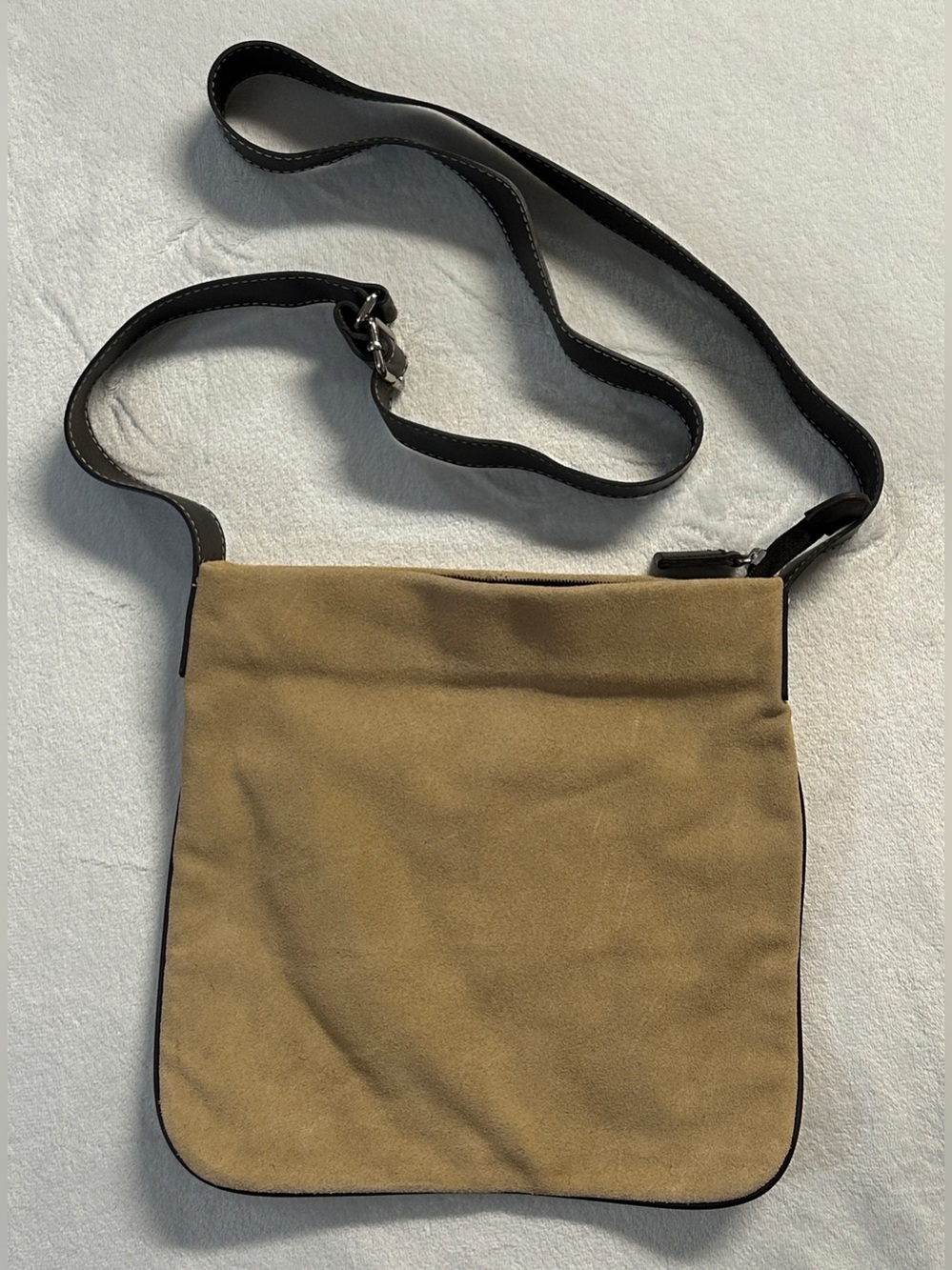 OLD NAVY F'02 brown beige suede leather full zip crossbody purse